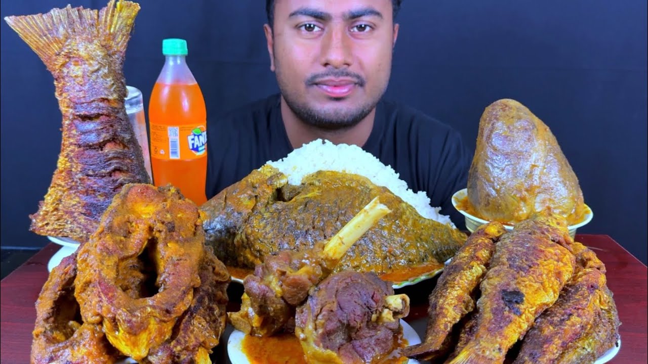 Spicy Whole Fish Curry, Fish Fry, Mutton Curry, Fish Curry with Rice Eating Show | Food Eating Video
