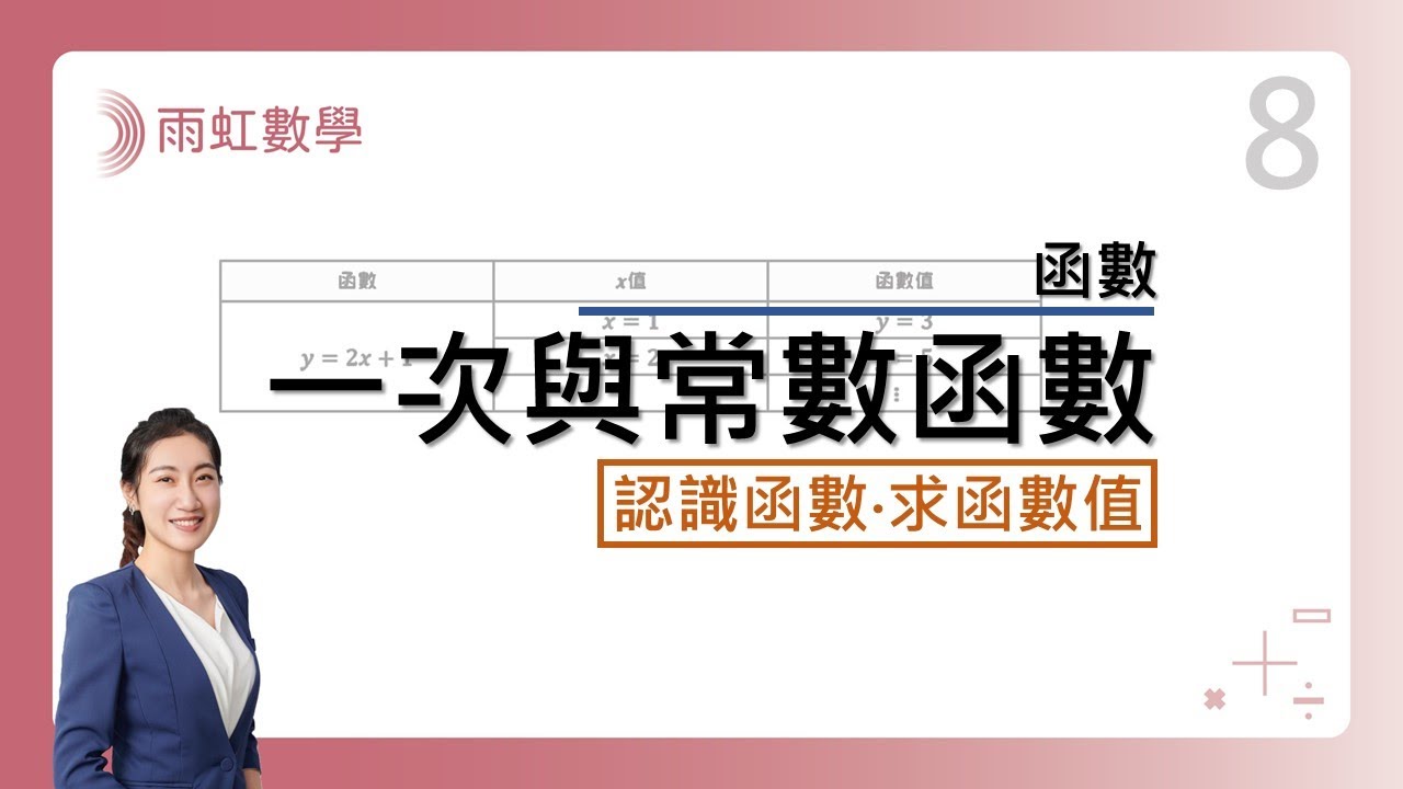 ｜國中數學｜八年級｜108課綱｜一次函數｜常數函數｜函數值 (Linear and Constant Function｜Function Value)