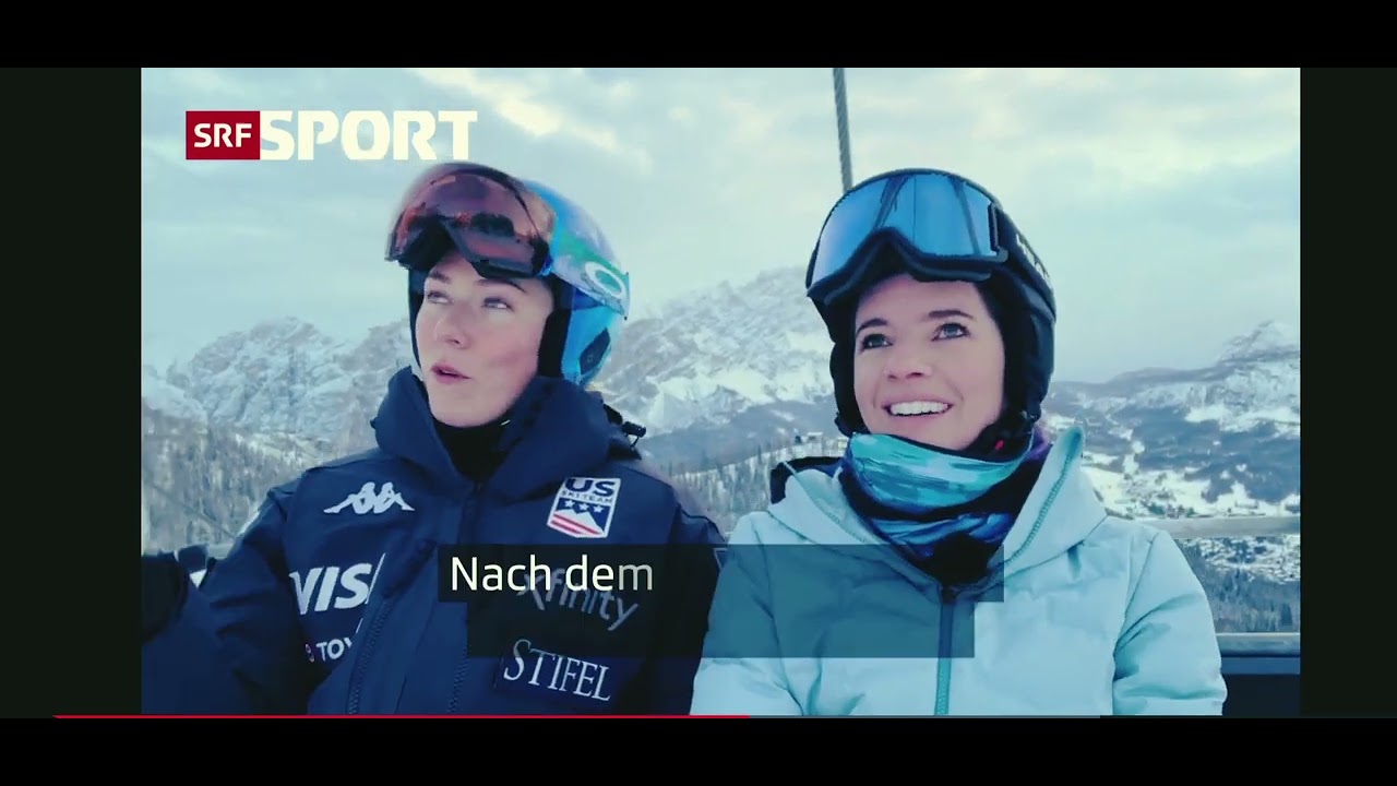 Mikaela Shiffrin little funny Q&A interview before race with Tina Weirather on a Ski Elevator