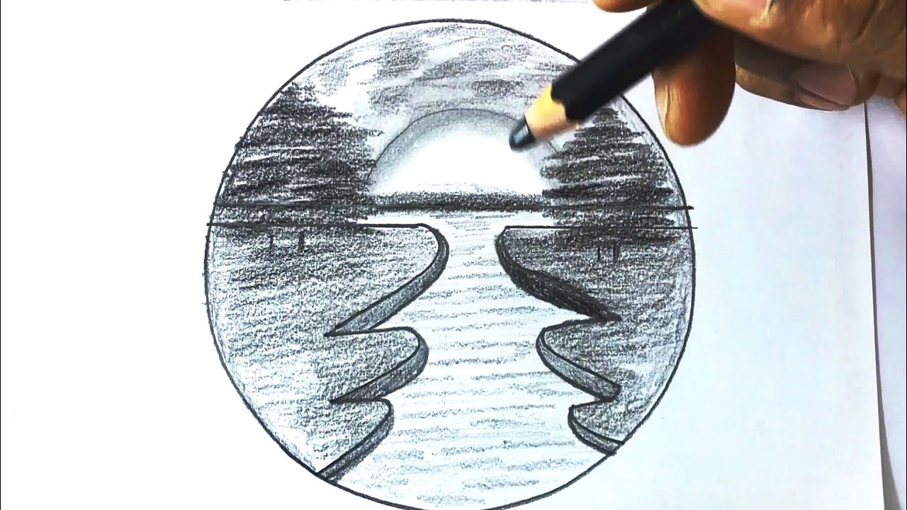 scenery natur esay drawing scenery drawing howtodraw scenery drawing দৃশ্যআঁকা সিনারিআঁট