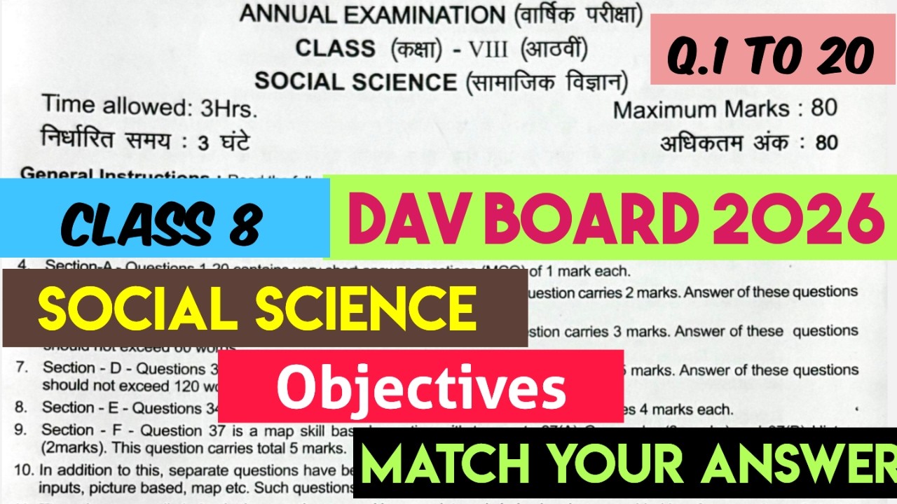 DAV Board Class 8 Social Science Answer Key || Answer Key Objective Questions SST 8  DAV Board 2026