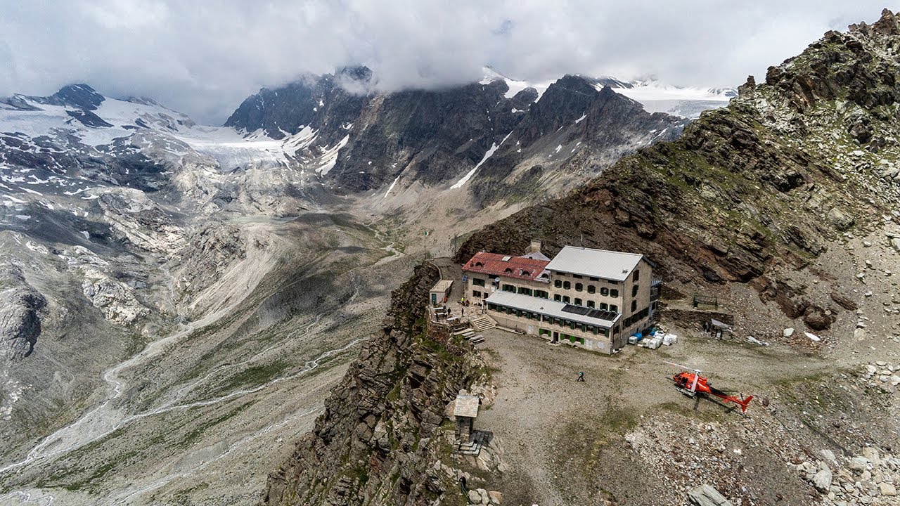 Rifugio Marinelli, ghiacciai Scerscen e coperte dalle nuvole le vette del Bernina | Drone Anafi 4K