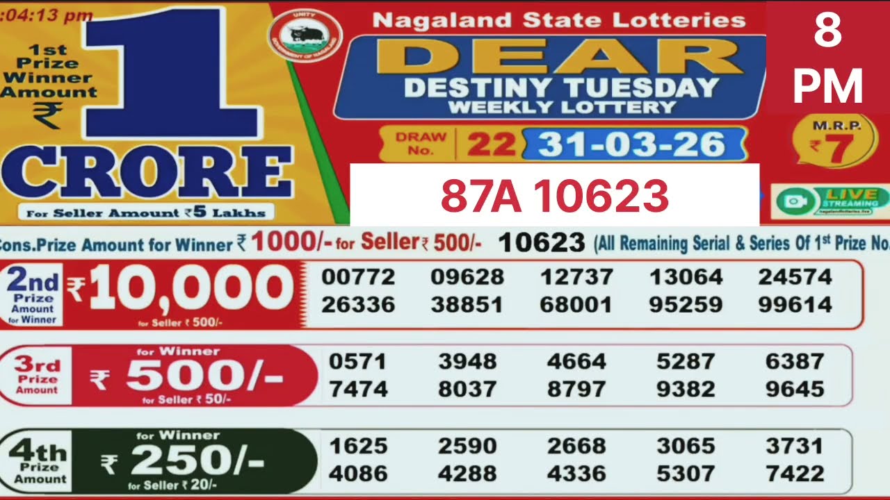 Destiny Tuesday weekly lottery result today 8 pm - 31/03/2026 - nagaland state lotteries.
