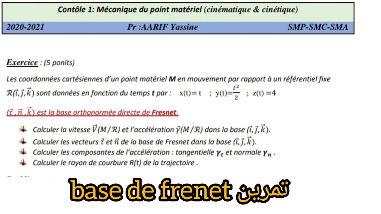 mécanique du point matériel contrôle 1 avec corrigé 
