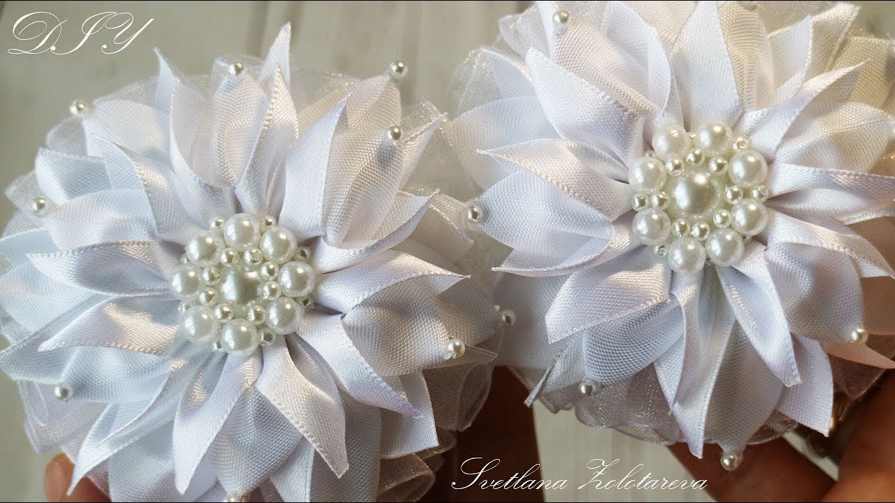 Праздничные банты в школу на 1 сентября из лент МК DIY Round ribbon bows
