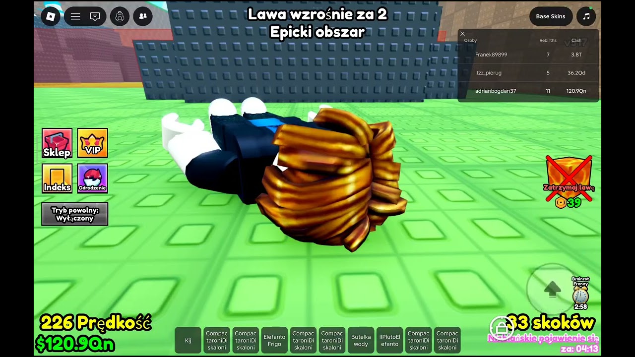 zdobyłem dużo mocnych niebiański brainrotów w przetrwaj lawa w roblox 