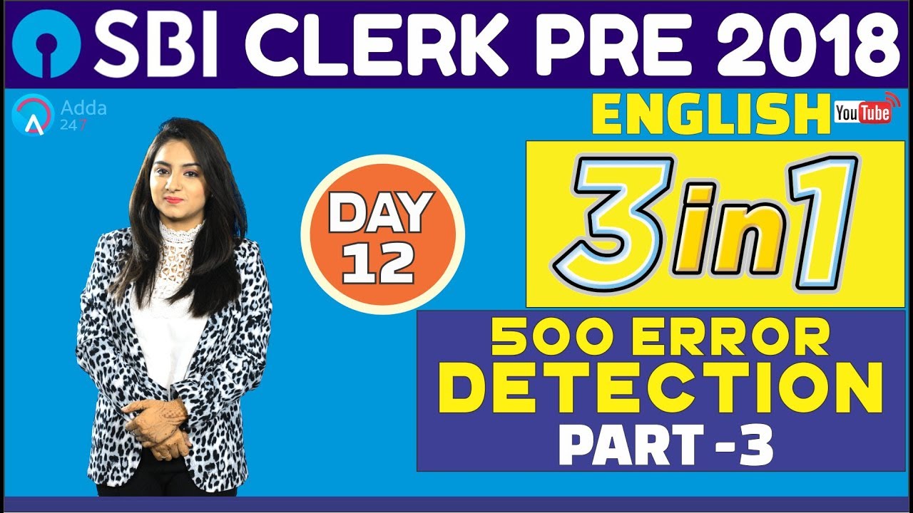 SBI CLERK PRE 2018 | 500 Error Detection (Part -3) | English | Day-12 | Online Coaching For SBI