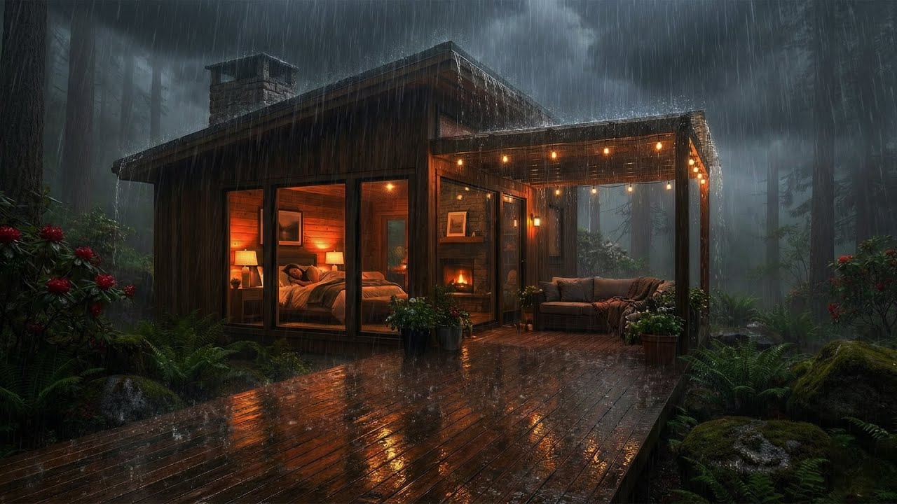 Cozy Fireplace and Rainstorm: Thunder Sounds for a Warm Night
