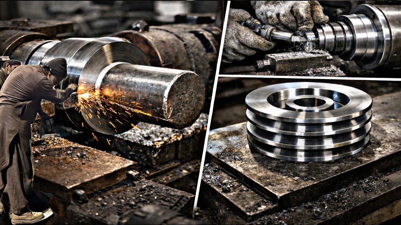 Complete Pulley Manufacturing Process | 3-Step Lathe Machining Compilation