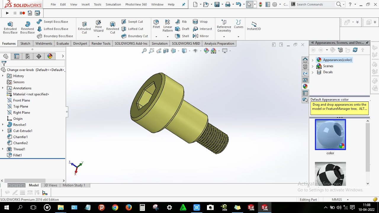 How to design Change over knob in solidworks