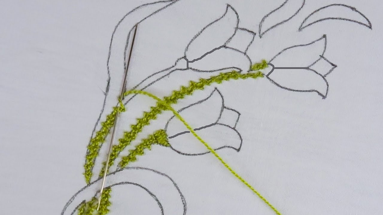 tulip flower hand embroidery design with easy braid & running stitch for beginners