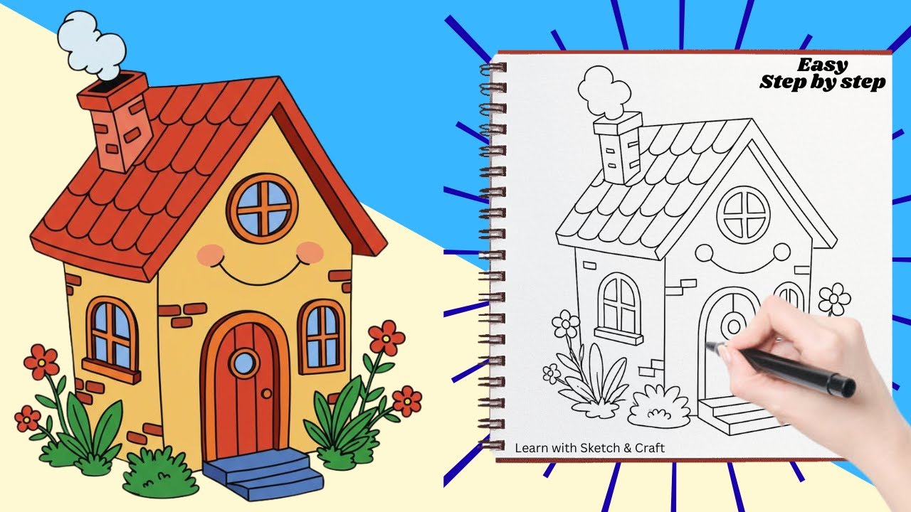 How to Draw a Cute House 🏠 | Easy House Drawing for Kids | Step by Step