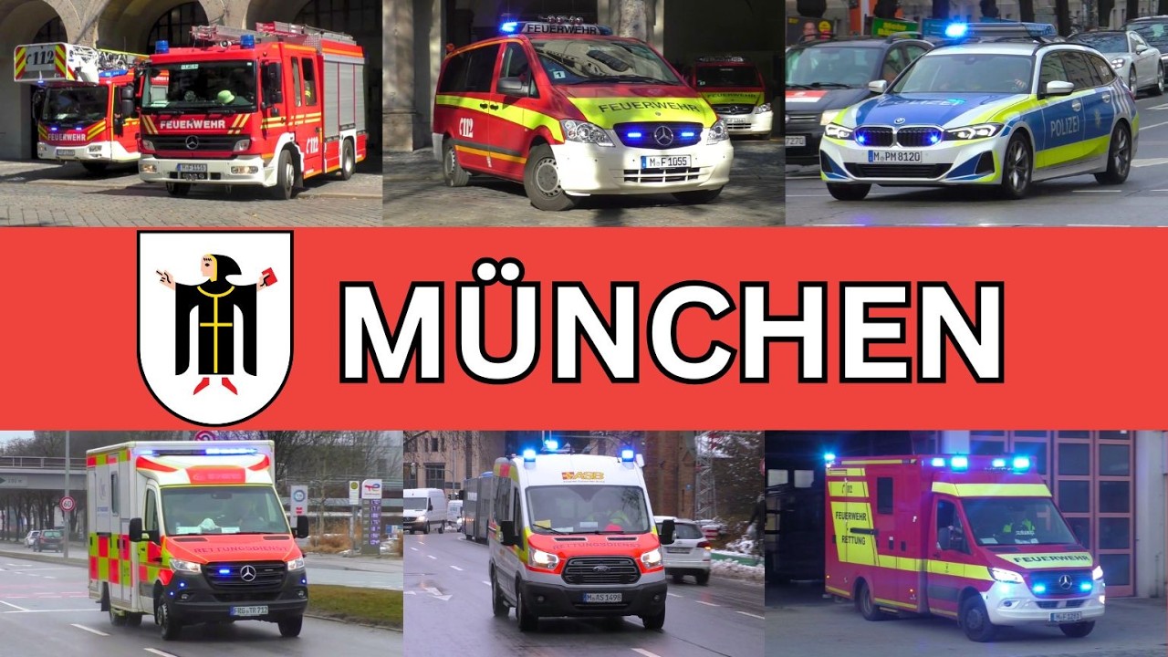 Zusammenschnitt Einsatzfahrten Feuerwehr und Polizei München | Div. Fahrzeuge aus München