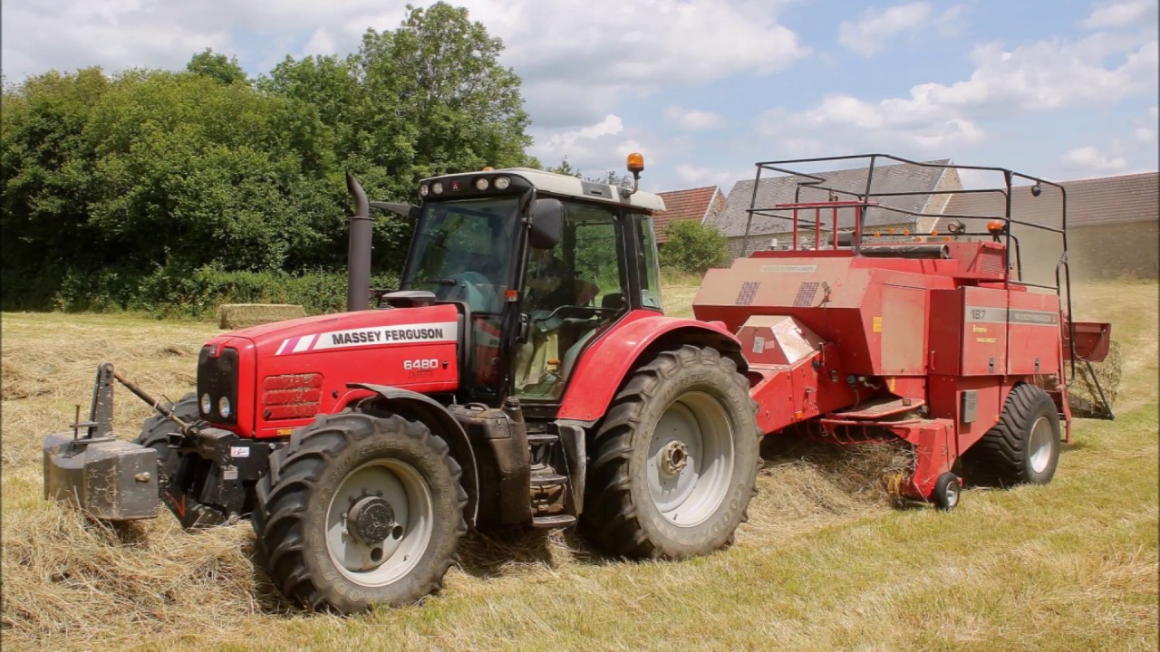 Pressage de foin 2016 avec Massey-Ferguson 6480 Dyna-6 et MF 187 .