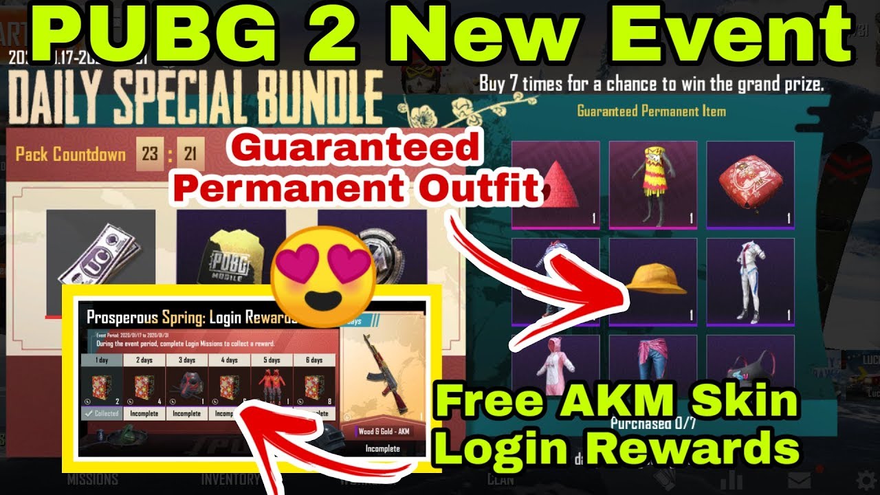 PUBG mobile new events daily special bundle || pubg new event prosperous spring login Rewards
