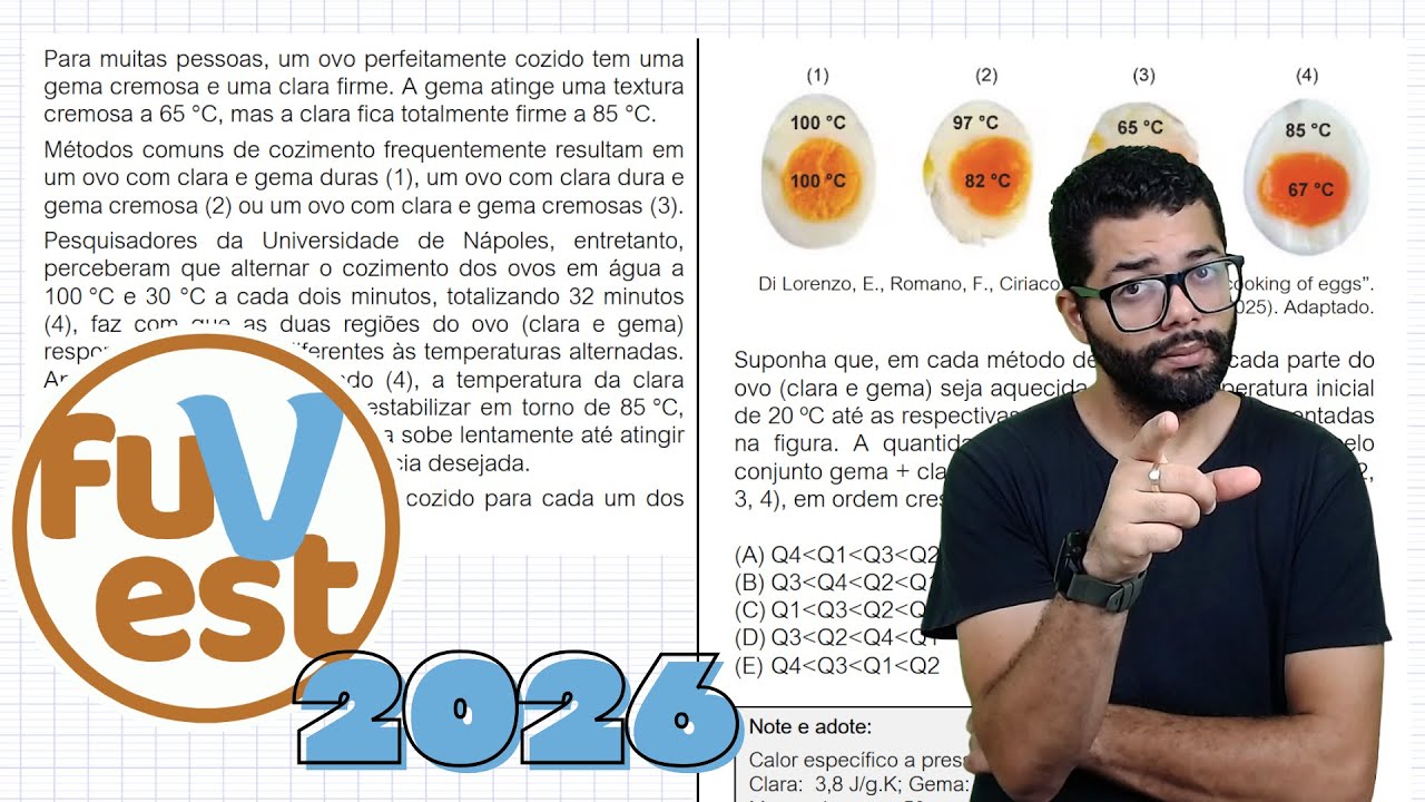 FUVEST 2026 - Para muitas pessoas, um ovo perfeitamente cozido tem uma gema cremosa e uma clara