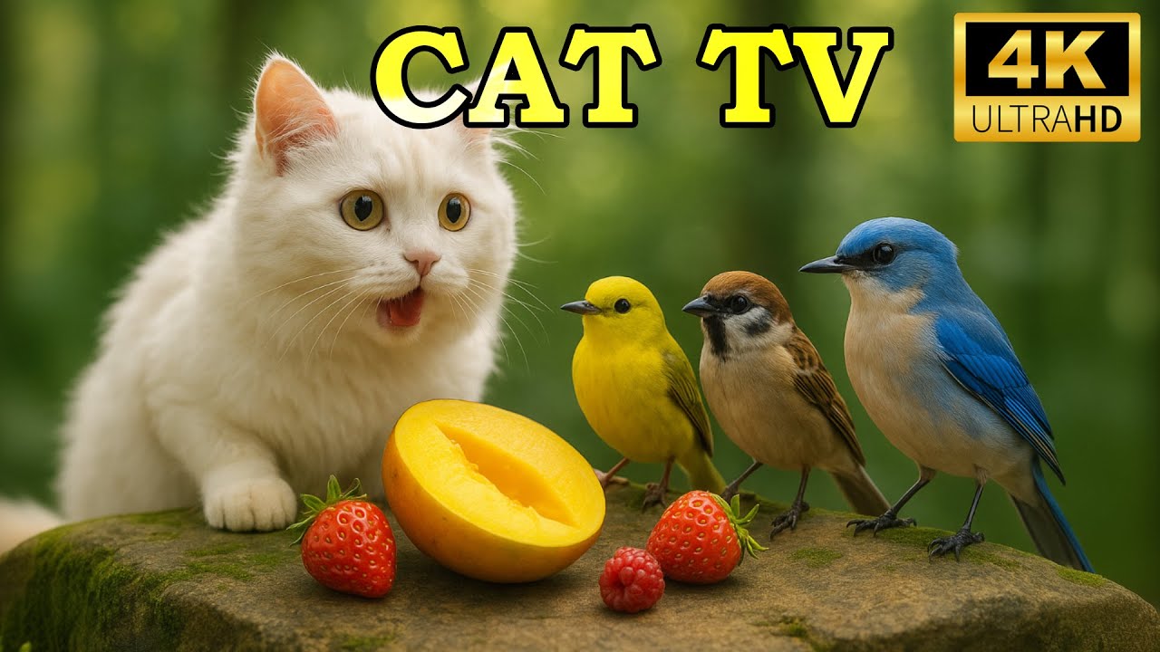 Cat TV for Cats to Watch 🐿️ Squirrels and Birds Sharing Seeds on a Log 4K