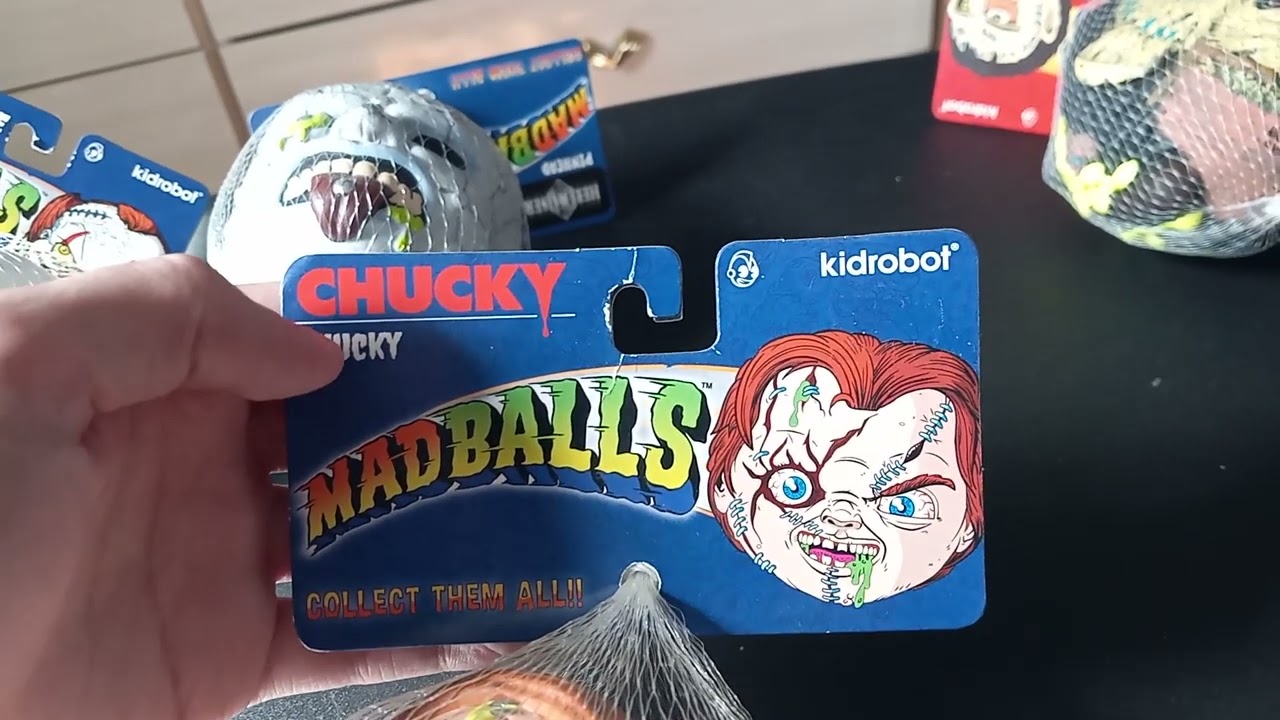 my 4 kidrobot mad balls pennywise and pinhead and chucky and leatherface