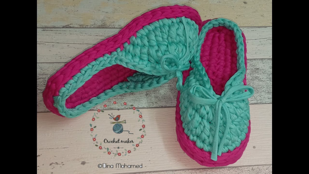 سليبر بخيط الكليم سهل وبسيط للمبتدئين والمحترفين😍 .. 😍crochet slipper t shirt yarn