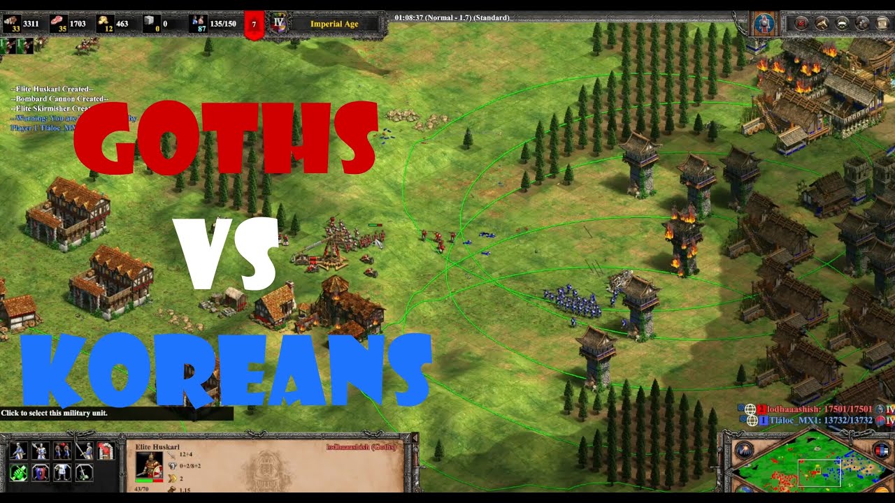 AoE2 | Goths vs Koreans | Arabia | Elo 1120 | Insane war