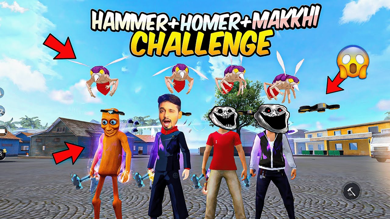 Free Fire But No Guns Only Hammer + Homer + Makkhi Challenge #freefire #tondegamer #tgrsinghsuvo 