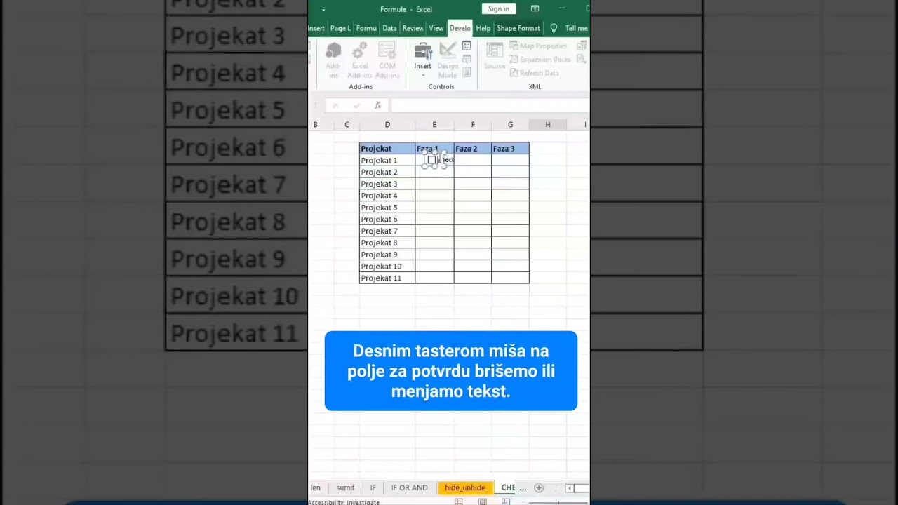 Check Box u Excel-u (Polje za potvrdu) #excel #data #podaci #edukacija