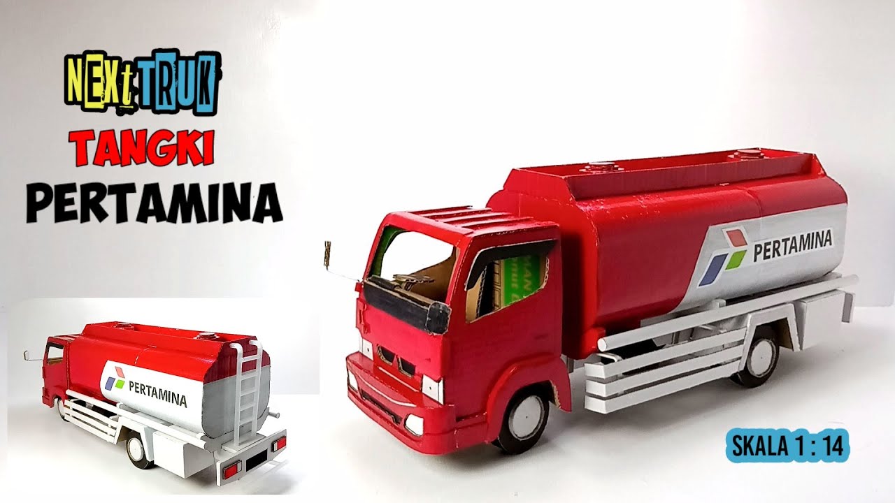Membuat truk tangki pertamina dari kardus bekas skala 1 : 14