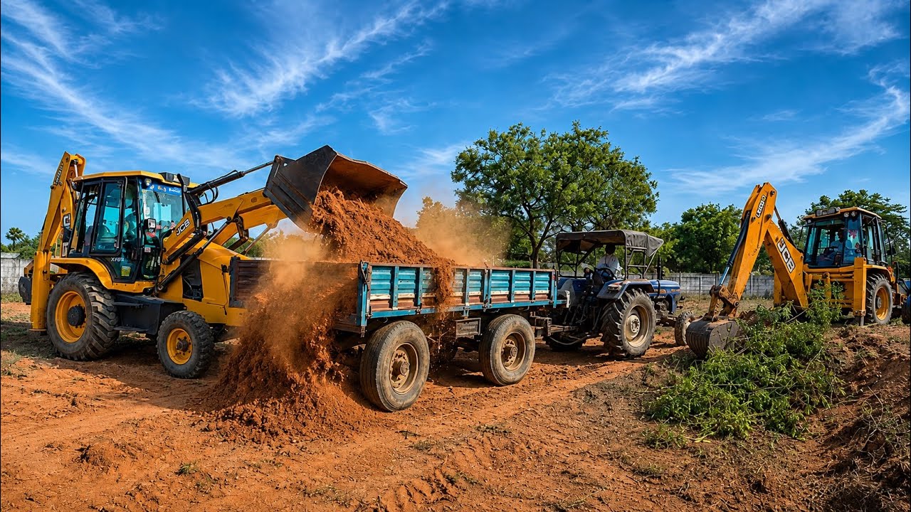 JCB 3DX Heavy Soil Loading Work | Tractor Trailer Filling | Earthmoving Machine Action 🚜💪🔥