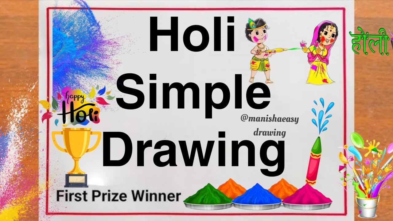 Holi Drawing Easy | Holi Festival Poster Drawing | Holi Scenery Drawing |How to Draw Holi festival 