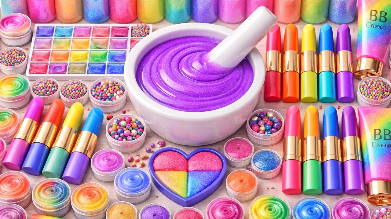 Satisfying Slime ASMR 🌈 DIY How To Make Heart Purple Slime Slime Mixing Makeup Glitters Lipsticks