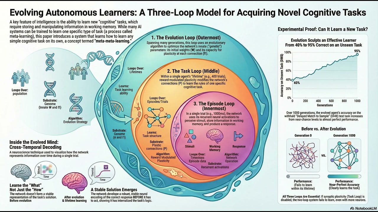 Learning to acquire novel cognitive tasks with evolution, plasticity and meta-meta-learning