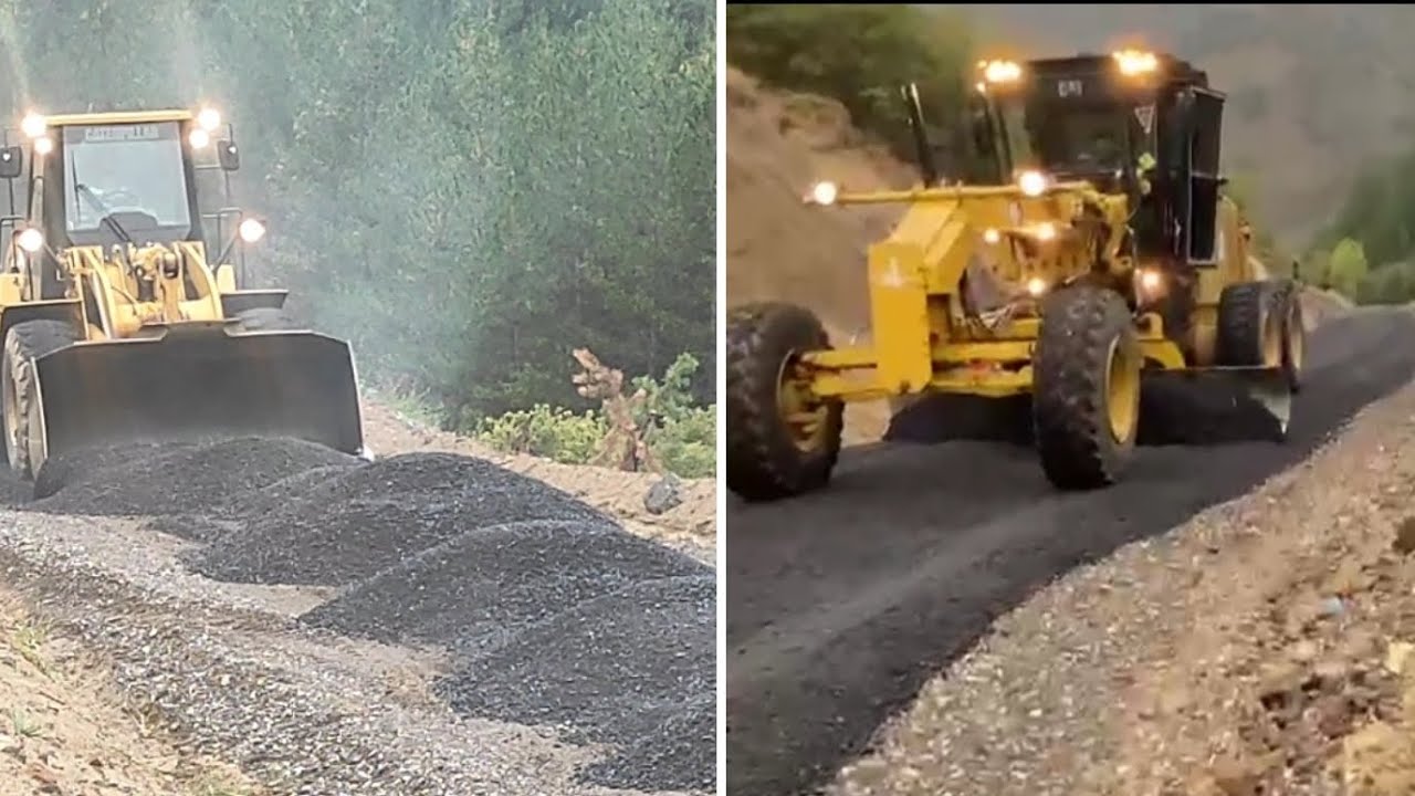 asfalt dolumu ve serimi & asphalt filling and paving (Loder ve Greyder seriyor)