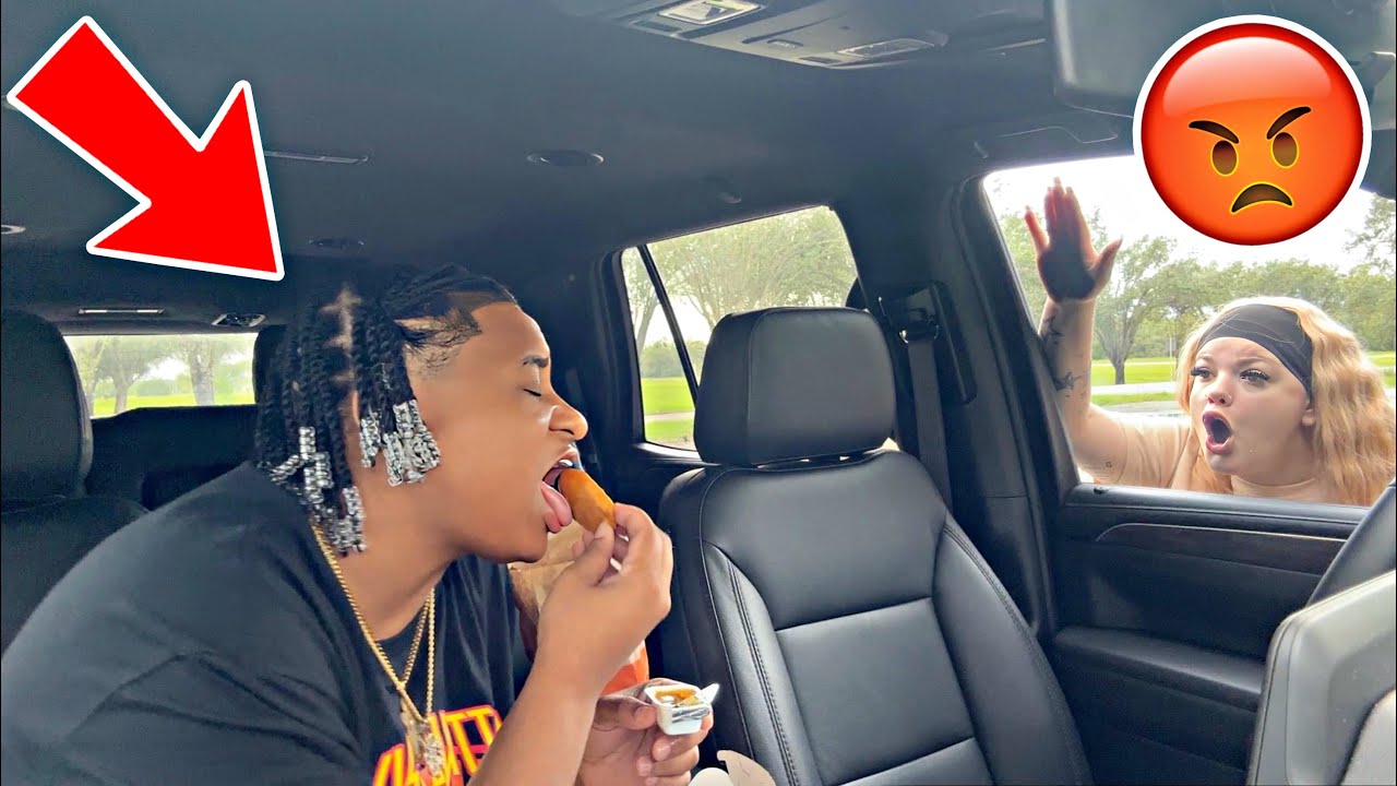 LOCKING MY GIRLFRIEND OUT THE CAR & EATING HER ENTIRE MEAL *REVENGE*