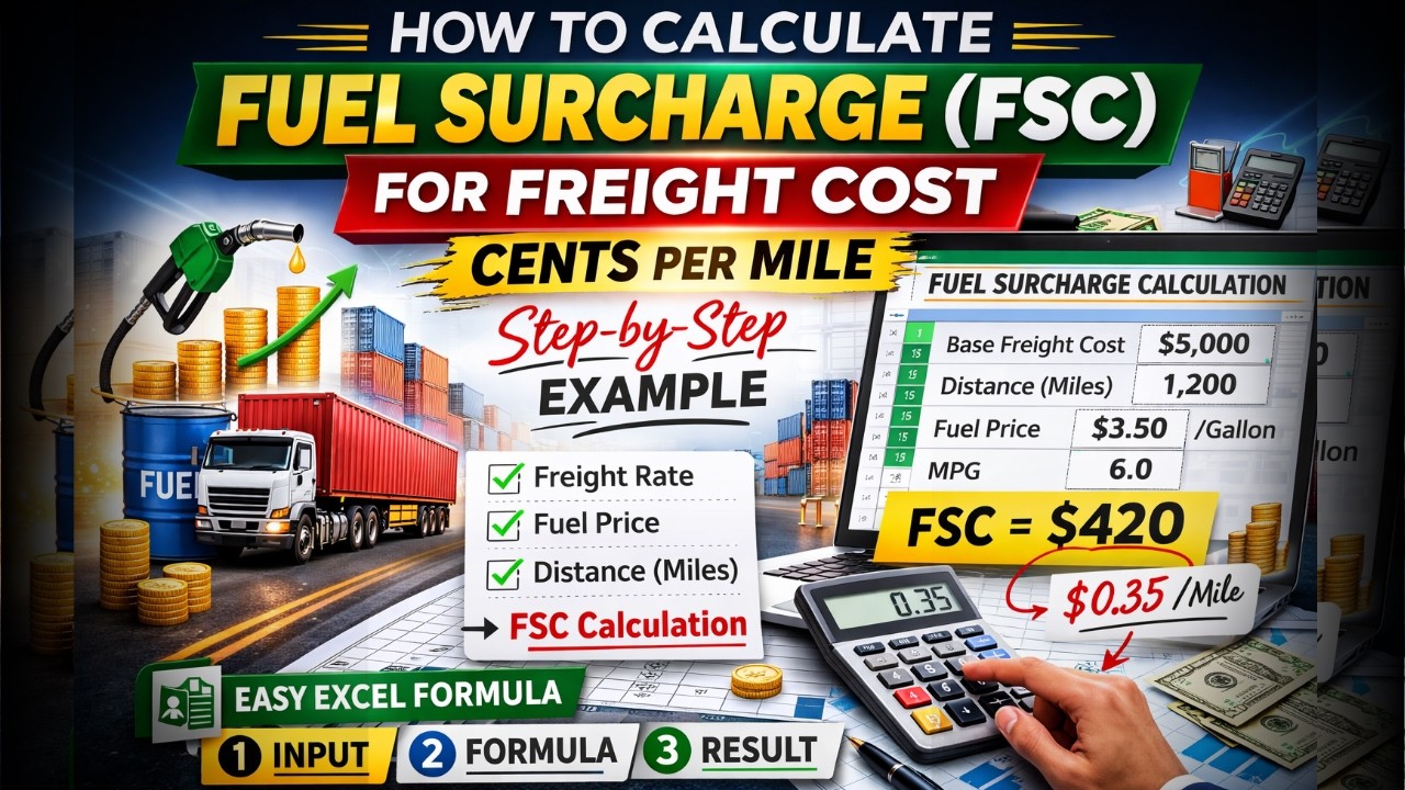 How to Calculate Fuel Surcharge (FSC) for Freight Cost in Excel, Cents per Mile Step-by-Step Example