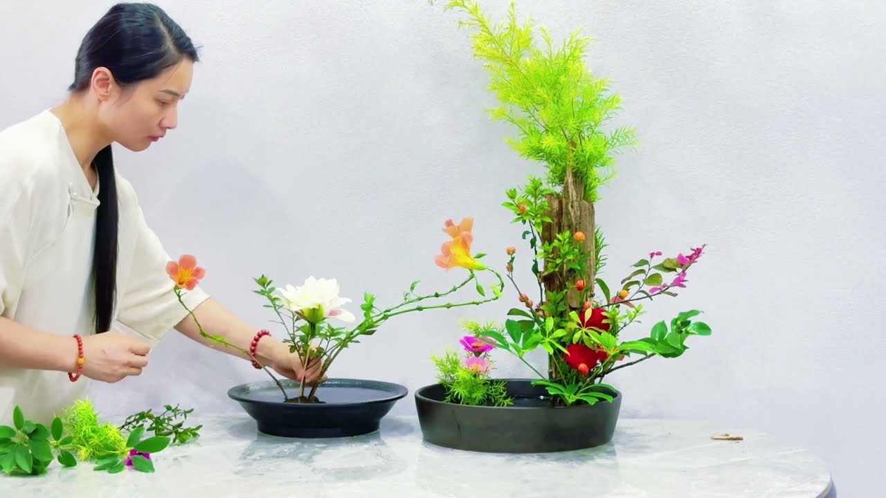 写景之美｜中华花艺插花展示——千层金、枯木与夏日繁花的诗意构景 | Chinese Landscape-Style with Gold Dust, Driftwood & Summer Blooms
