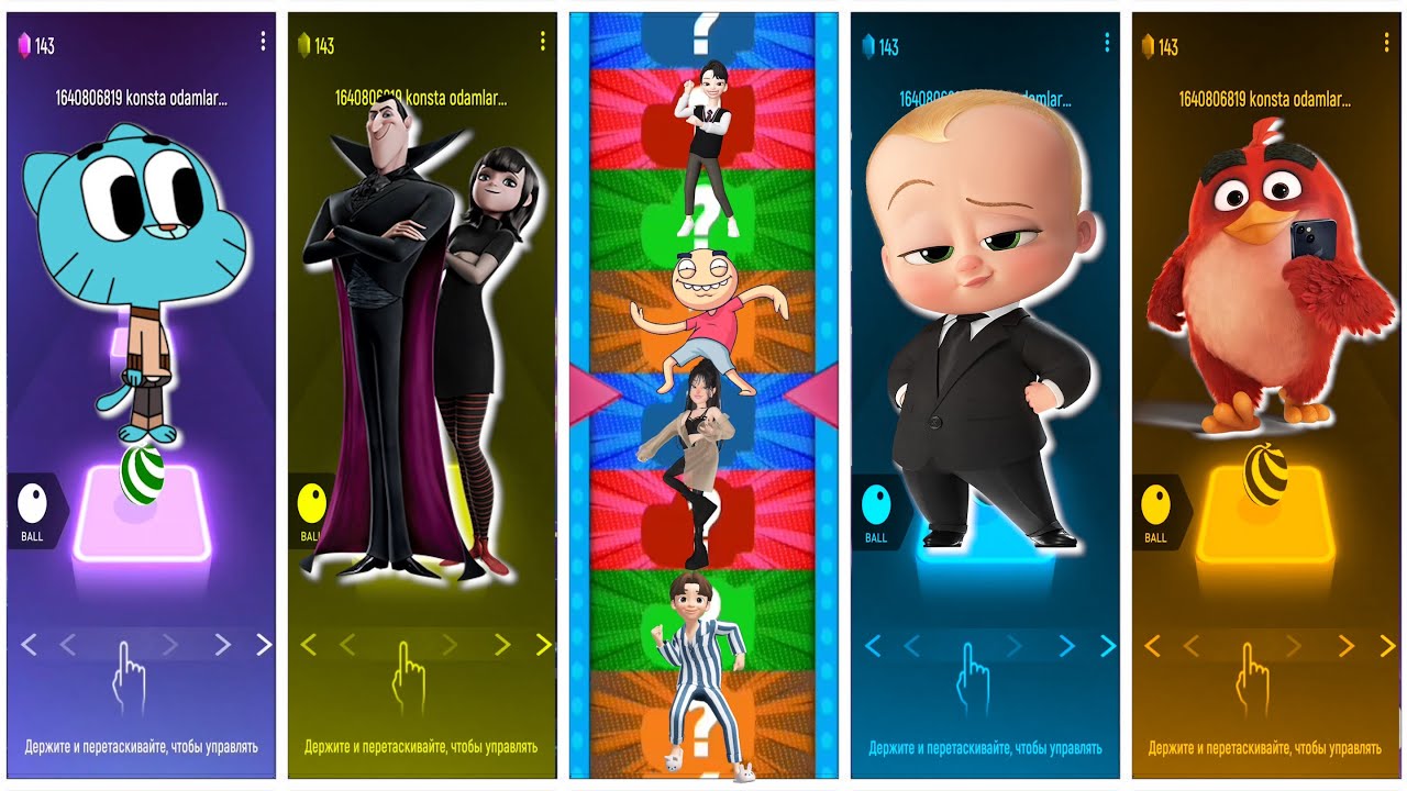 Tiles Hop Cartoon Chaos Gumball, Dracula, Mavis, Boss Baby & Red Bird