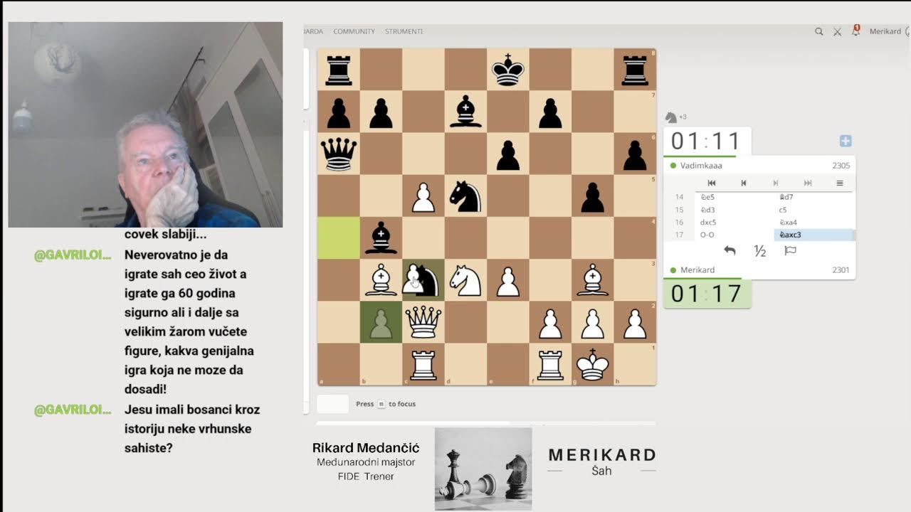 Maestro Internazionale  MERIKARD  gioca scacchi  e commenta partite. Unitevi.