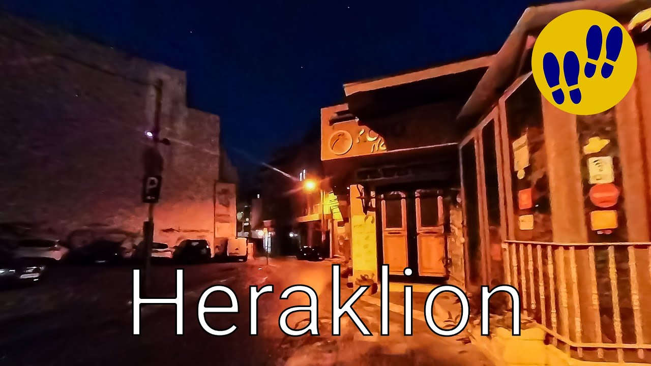 Heraklion at Night - Walking in Crete, Greece