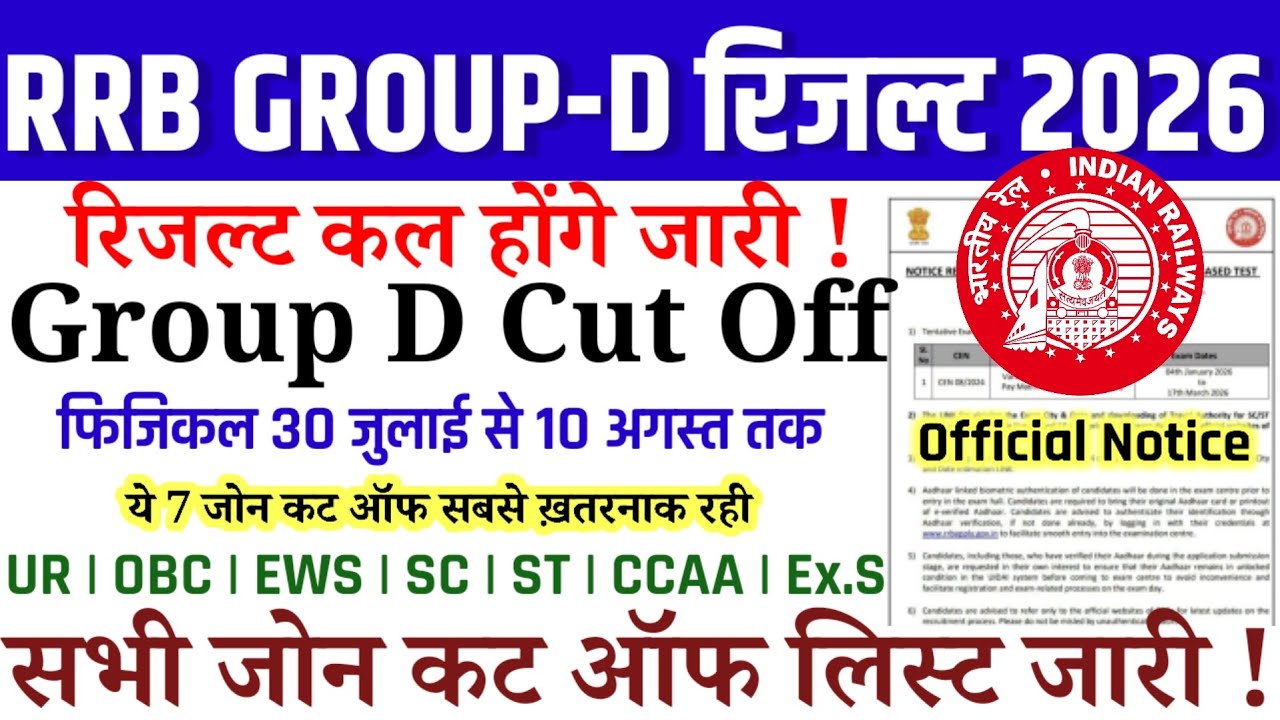 बड़ी खुशखबरी🔥|| RRB GROUP D RESULT TODAY OUT | RRB GROUP D CUT OFF | GROUP D ZONE WISE CUT OFF