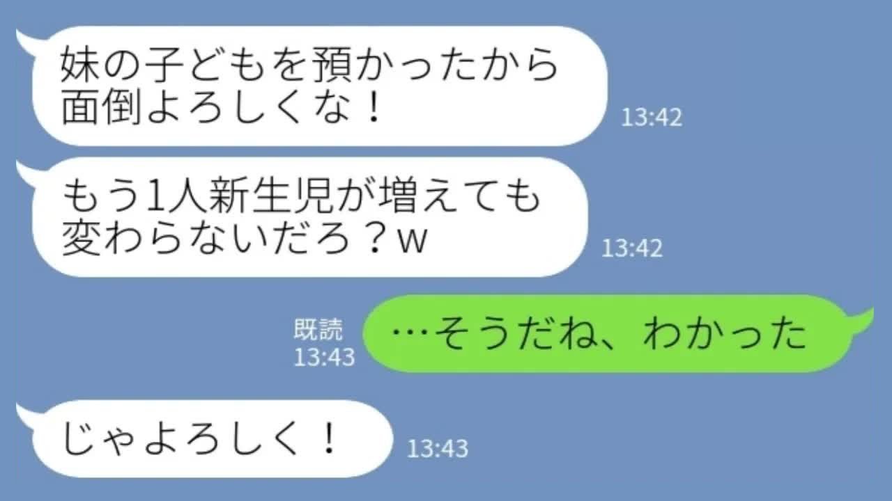 【LINE】里帰り出産から帰宅したら赤ちゃんがもう1人→夫「妹の子も見て」私「わかった」→実母と待ち構えた結果www
