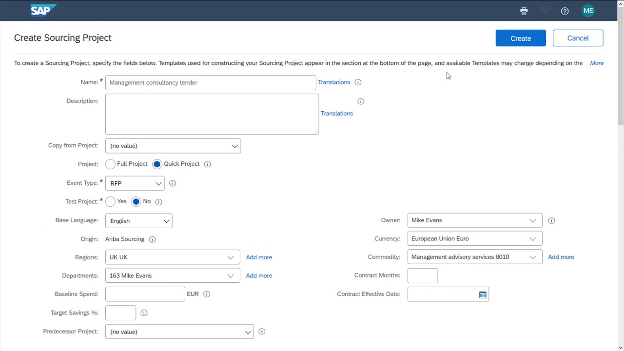 SAP Ariba Sourcing Demo