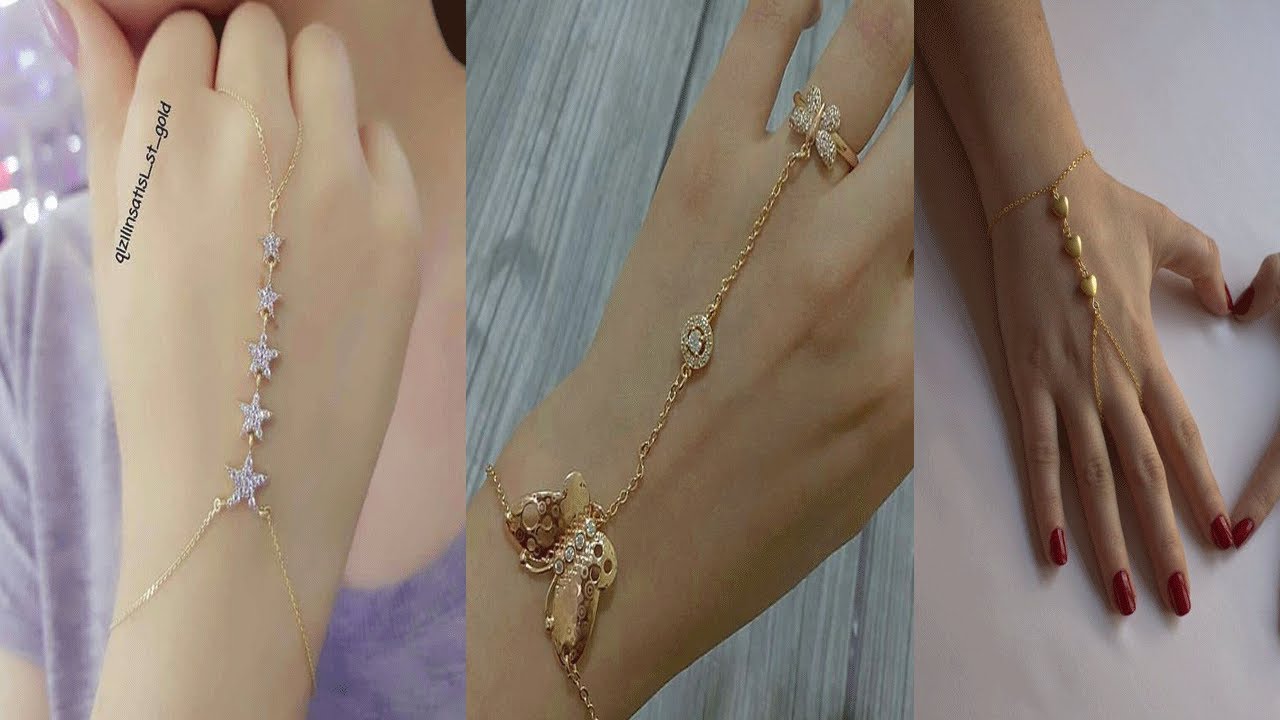 Beautiful Light Weight Gold Hand Chain Rings Bracelets Designs| Gold Finger Ring Bracelets Designs
