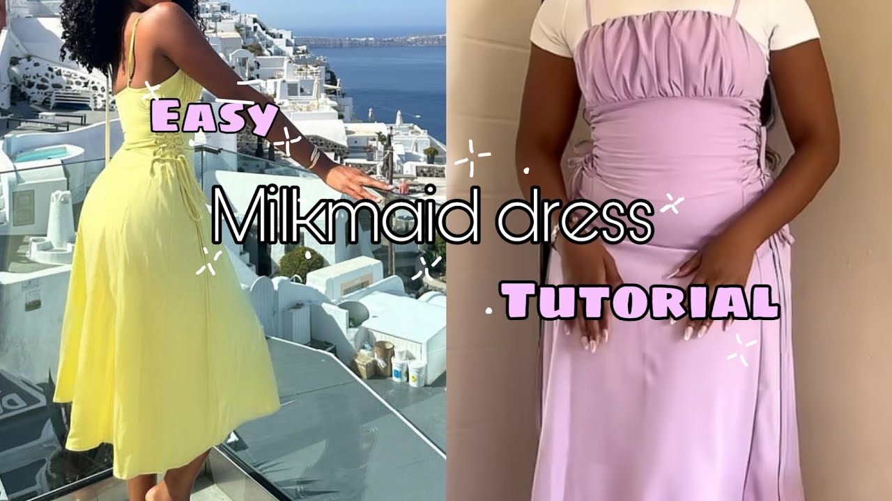 How To Cut and Sew milkmaid Flare Dress With Side Lacing/ Easy Tutorial 🌸#dressmaking #sewing
