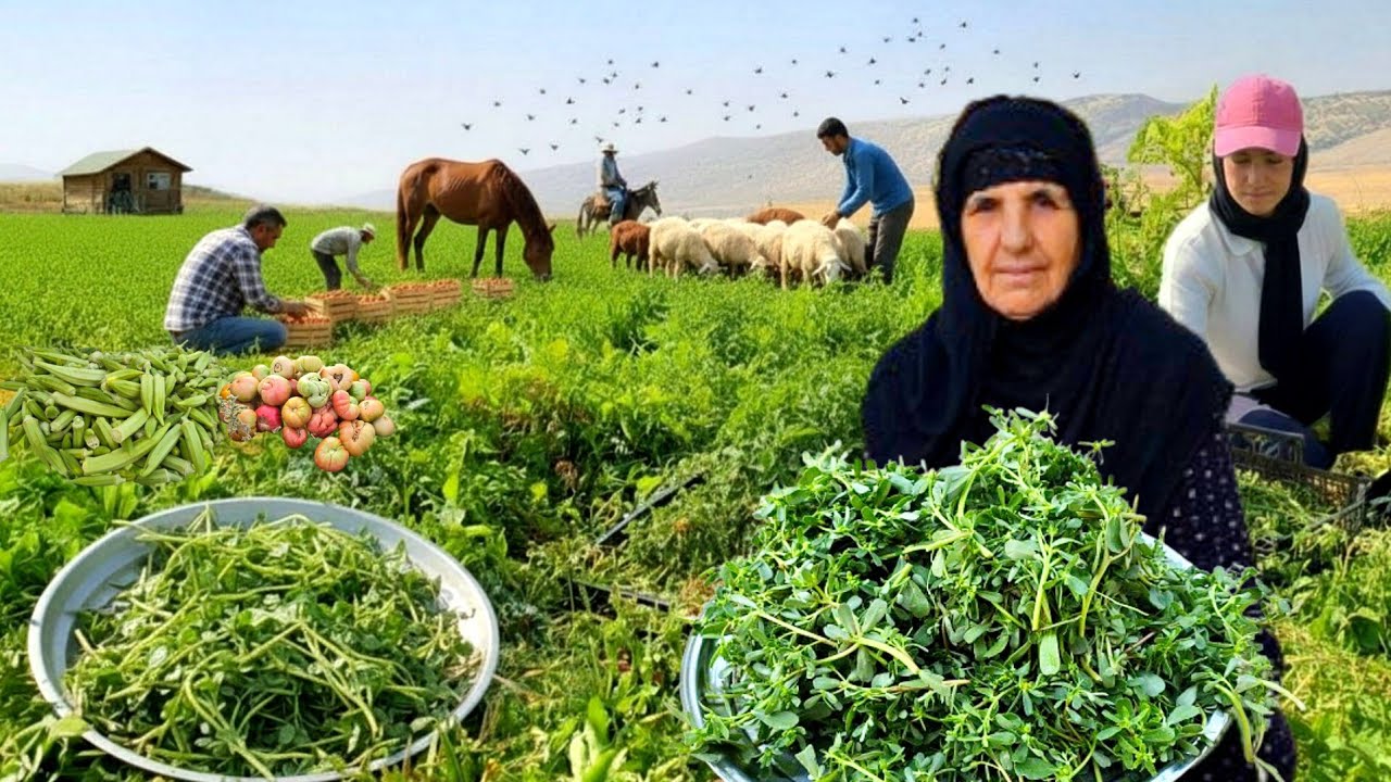 Village life in Iran | Harvesting Organic vegetables and cooking traditional Borani purslane | ILAM 