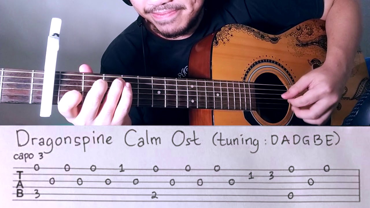 (Genshin Impact) How to play Dragonspine Theme on Guitar (Tabs + Slow Mo)