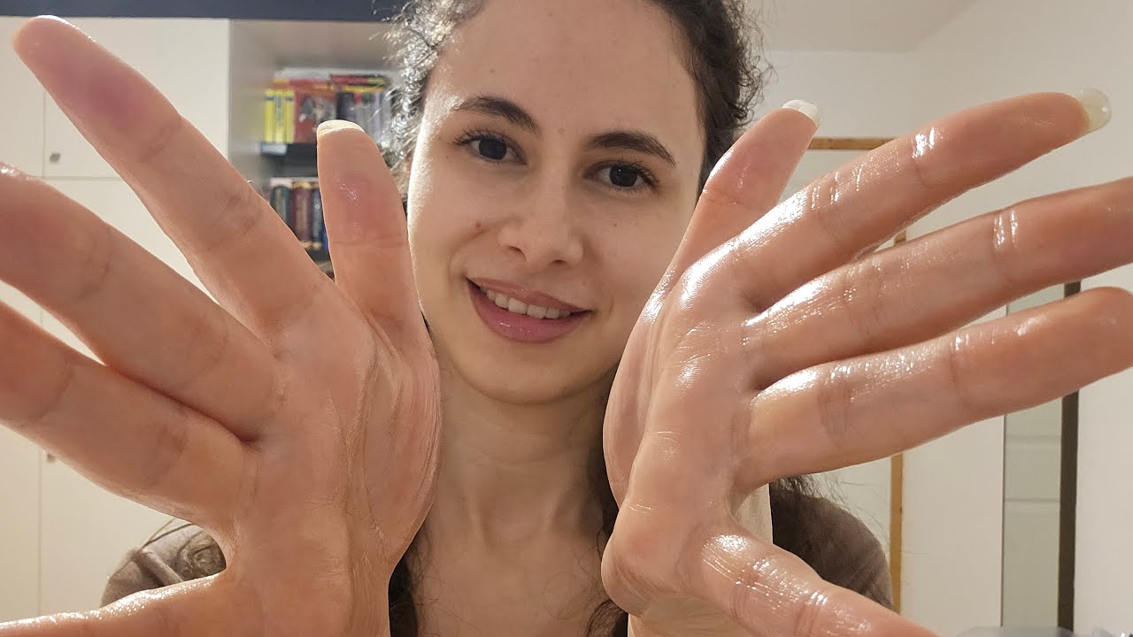ASMR Massage head chest and shoulders  with oil and lotion - Soft spoken and layered sounds