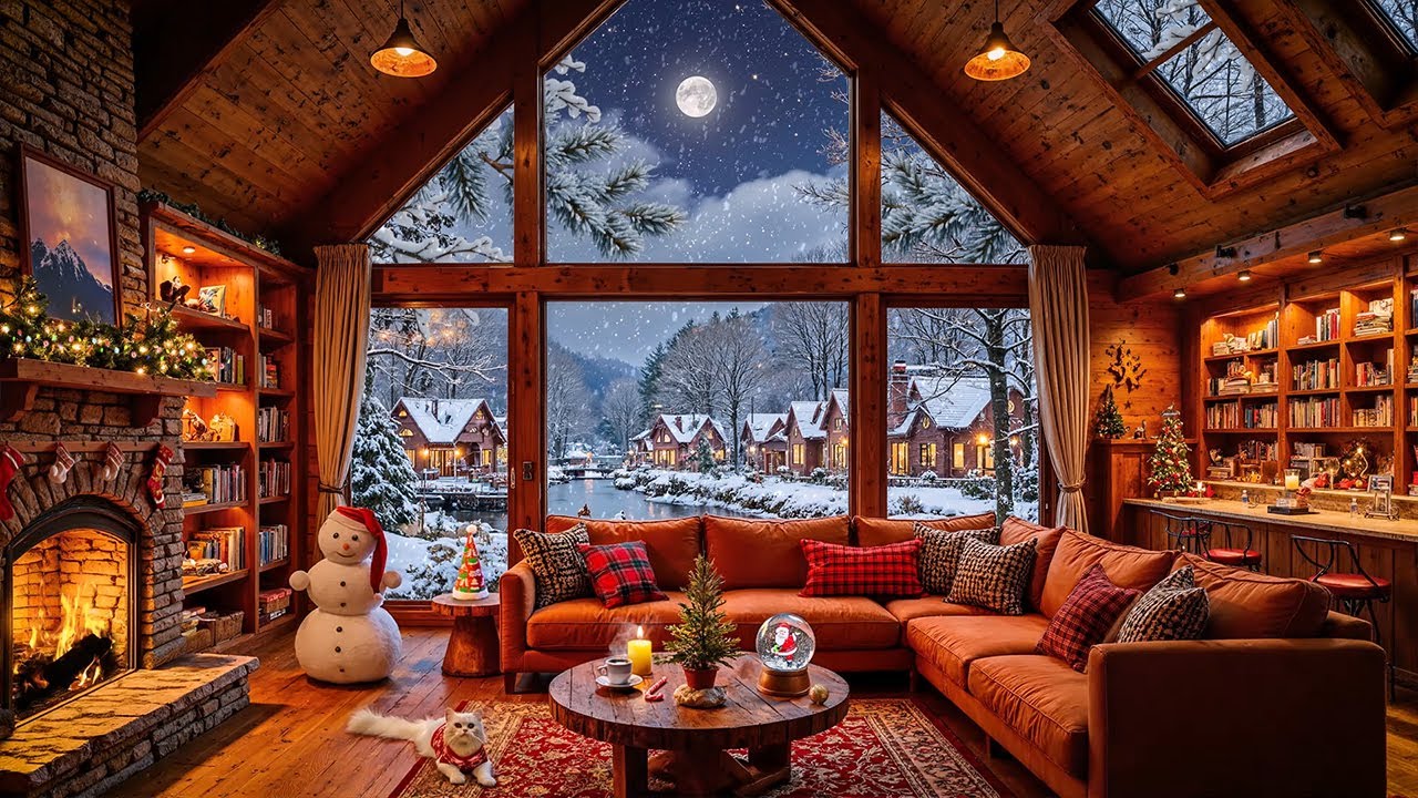 Fireplace Sounds with Warm Cozy Cabin Night 🔥 November Relaxing Jazz Music for Focus and Relaxation