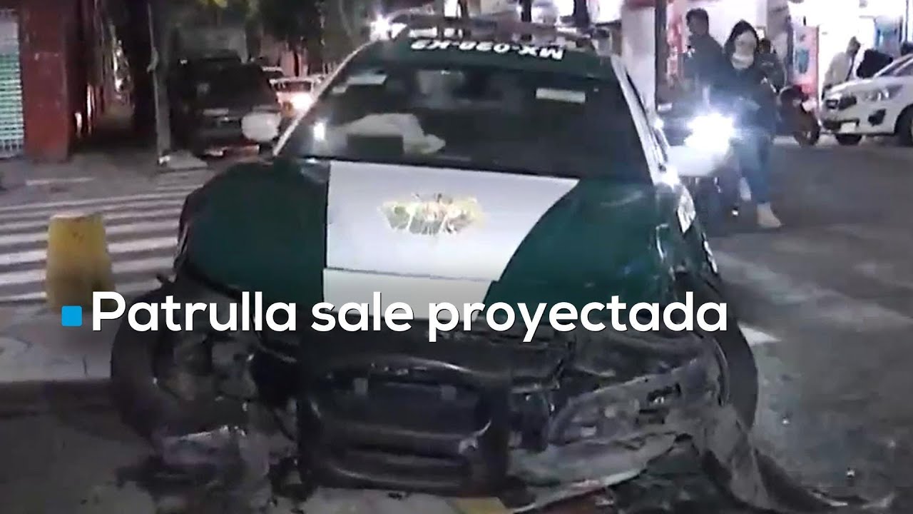 Fuerte choque en Cuauhtémoc: Patrulla sale proyectada y se Impacta contra bolardos