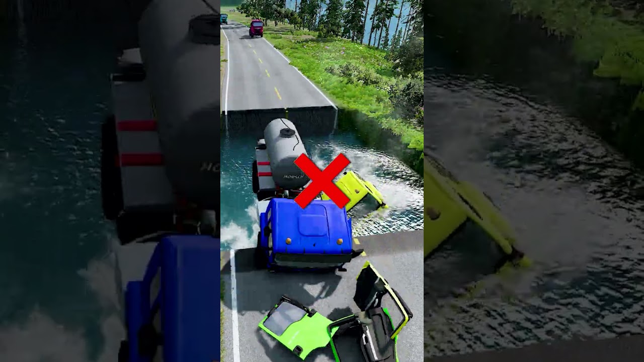 Tanker trucks vs massive water pit #110 | #doublespeedbumps  #carsvswaterpit #carsvsdeepwater
