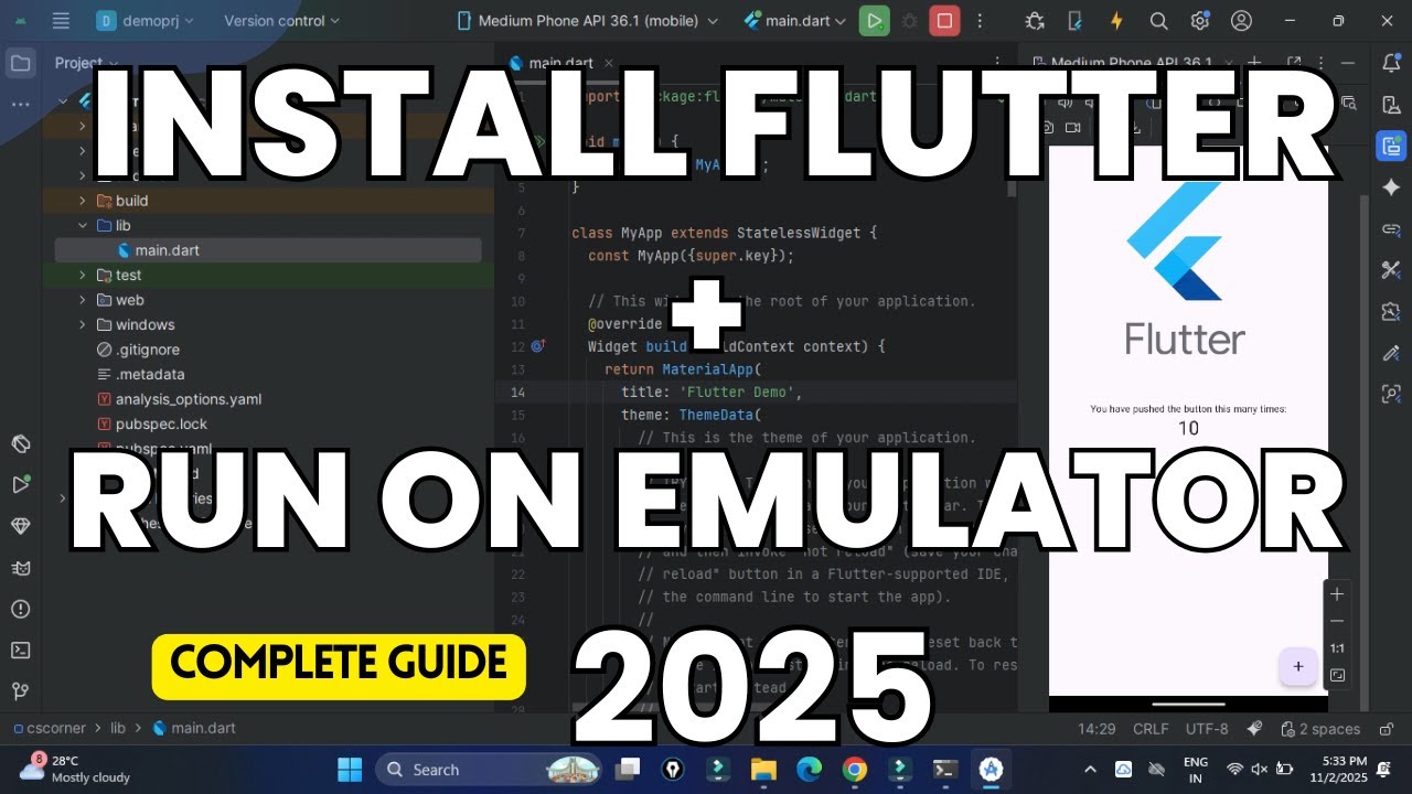 Install Flutter & Run the Flutter App on Android Emulator(AVD)  | Flutter Tutorial
